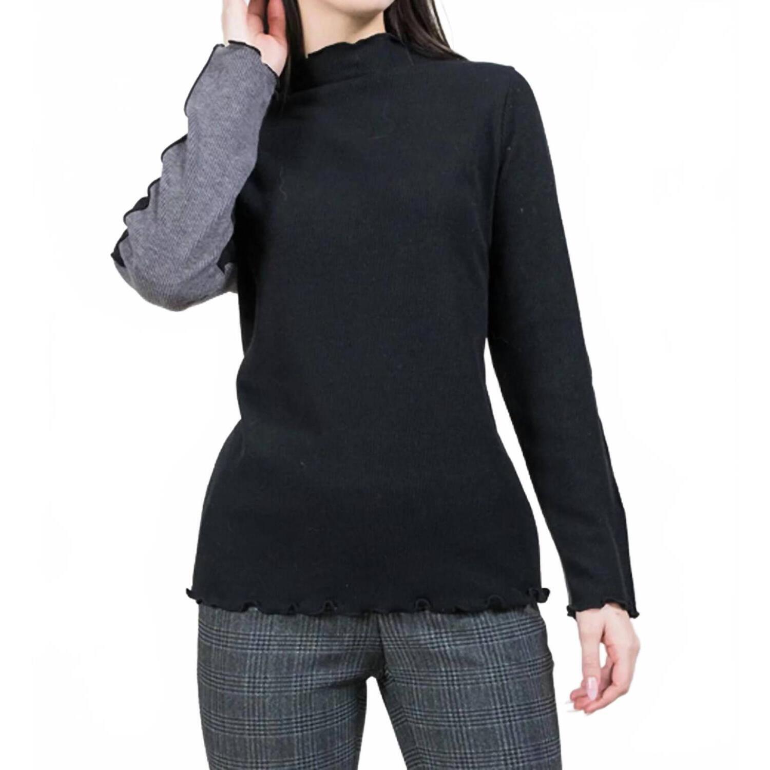 New Trisha Tyler Two Toned Ribbed Top In Black/Grey